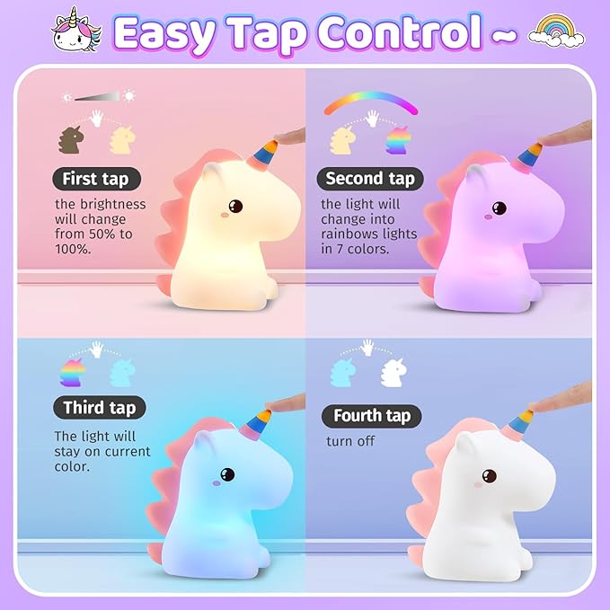 One Fire Red Night Light for Kids, 【16 Colors & 4 Modes】 Silicone Night Light for Girls, Tap 2 Brightness Cute Lamps, Last 10H Kids Lamps, Soft & Safe Girls, 【Small Size】