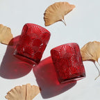 Woho Red Votive Candle Holders Set of 12 for Boho Wedding Table, Ginkgo Leaves Design Tealight Candle Holder Vintage for Christmas Decorations, Glass Tea Lights Candle Holder for Valentines Day Decor