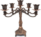 Metal Candelabra 5-Candle 10.1 Inch Tall Candle Holder Stick for Home Wedding Event and Party Festival,Red Bronze