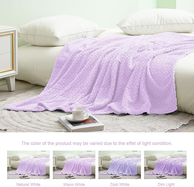 Exclusivo Mezcla Fleece King Size Blanket for Bed, 90x104 Inches Soft Cozy Jacquard Flannel Blankets, Lightweight Fuzzy Plush Warm for Winter, Lilac Purple