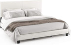 FURINNO Pessac PU Leather Upholstrered Platform, King, White