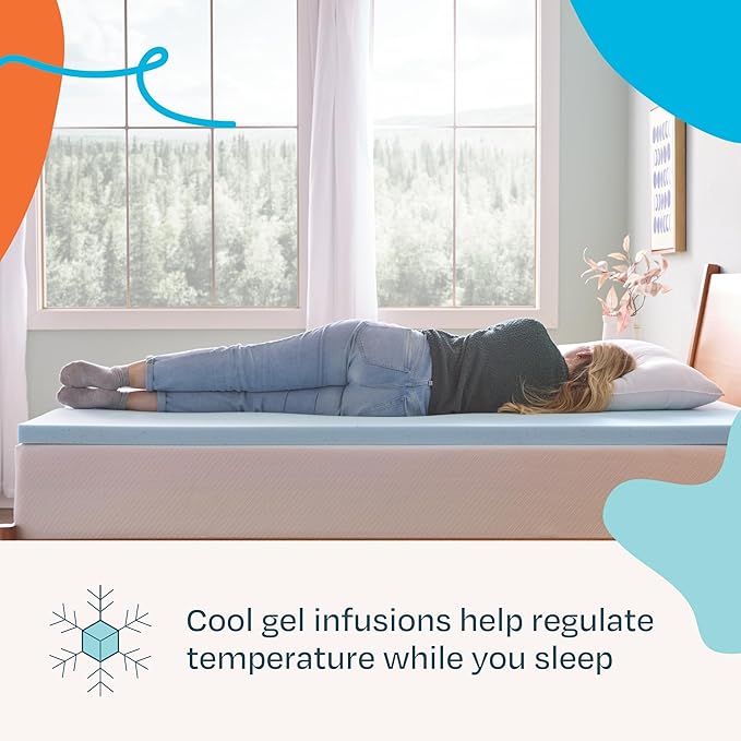 LINENSPA Memory Foam Mattress Topper - 2 Inch Gel Infused Memory Foam - Plush Feel - Cooling and Pressure Relieving - CertiPUR Certified - Dorm Room Essentials - Full XL Size