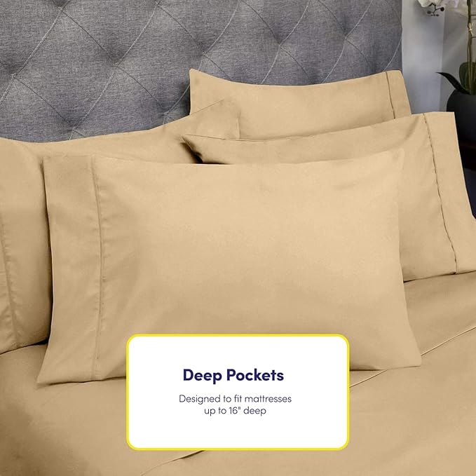 Cal King Size Bed Sheets - 6 Piece 1500 Supreme Collection Fine Brushed Microfiber Deep Pocket California King Sheet Set Bedding - 2 Extra Pillow Cases, Great Value, California King, Camel