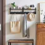 YMYNY Coat Rack Shelf Wall Mounted, Coat Hooks Set of 2, Entryway Coat Hanger with 8 Hooks, 31.5" Wall Floating Shelf with Hat Rack, for Kitchen, Bedroom, Bathroom, Black UHWS001B-2
