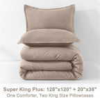 Litanika Light Coffee Oversized King Comforter Set Super King Plus Size, 3 Pieces Lightweight Solid Bedding Comforter Set, All Season Fluffy Bed Set (128x120In Comforter & 2 Pillowcases)