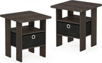 Furinno Andrey Set of 2 End Table / Side Table / Night Stand / Bedside Table with Bin Drawer, Dark Brown/Black