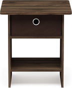 Furinno Dario End Table / Side Table / Night Stand / Bedside Table with Bin Drawer, 1-Pack, Columbia Walnut/Dark Brown