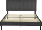 Decoro Mornington Upholstered 2.0 Platform Bed, Button-Tufted Fabric Headboard and Metal Frame with Wood Slat Support, Dark Grey, Full