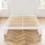 Mellow Naturalista Classic 12 Inch Solid Wood Platform Bed with Wooden Slats, Cal King, Whit