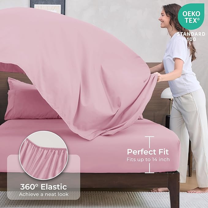 HEVUMYI Pink Twin Comforter Set - 5-Piece All Season Bed in a Bag Twin, Ultra Soft Bedding Set with Comforter, Flat Sheet, Fitted Sheet, Pillowcases, Pillow Shams, Pink