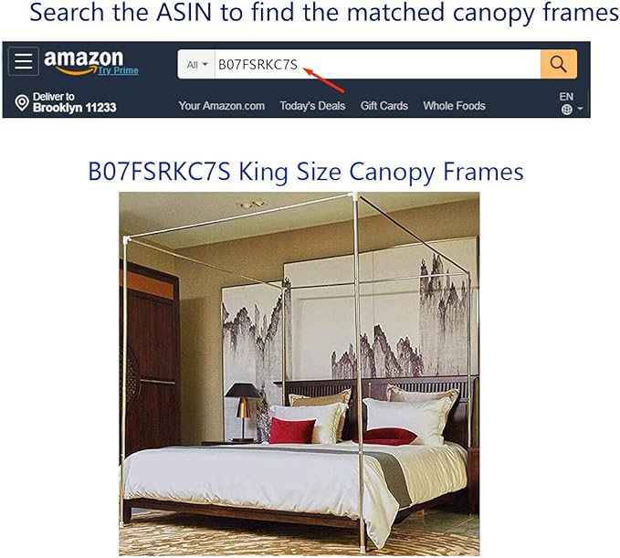 Mengersi Black Bed Canopy, 4 Corner Post Bed Canopy Curtains, Quick and Easy Installation for King Size Beds