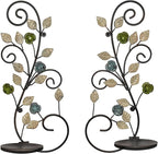Wall Sconces Candle Holder Set of 2, Antique White Leaf and Multi-Color Flower Branch Wall Mount Hanging Metal Wall Candle Holder Candle Sconce for Living Room Dining Room