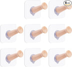 FOTYRIG Extra Long Adhesive Hat Hooks 10lb: No Drill Adhesive Hangers-Clear Wooden Mushroom Head, Holds Cowboy Fedora Baseball Caps Beret-8 Packs