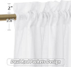 RYB HOME White Sheer Curtains 63 inches, Machine Washable Light Filtering Textured Short Curtains for Home Office Dormitory Sunroom Bathroom, W 42 x L 63 inches, 2 Panels Set