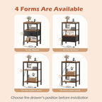 SUPERJARE Nightstand with Charging Station, Bed Side Table with Adjustable Fabric Drawer, Night Stand for Bedroom, 3-Tier Storage End Table, for Living Room, Rustic Brown and Black