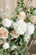 Ling's Moment 2pcs Wedding Flowers Garland Artificial Floral Swag Arch Decorations Rose Greenery Arrangements White & Sage Ceremony Reception Garden Easel Wall Entryway Outdoor board(NOT Include Sign)