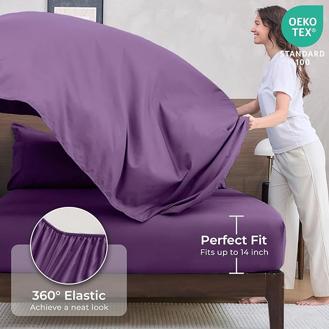 HEVUMYI Grape Purple King Comforter Set - 7-Piece All Season Bed in a Bag King, Ultra Soft Bedding Set with Comforter, Flat Sheet, Fitted Sheet, Pillowcases, Pillow Shams