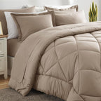 CozyLux Full Size Comforter Sets Khaki - 7 Pieces Bed in a Bag Full, Luxury Soft Bed Set for All Seasons, Bedding Set with Down Alternative Comforter, Sheets, Pillowcases & Shams
