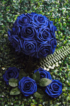 Royal Blue Roses Artificial Flowers (Near Navy Blue) 50 PCS, Fake Rose Flower Heads Flowers with Stem for DIY Bouquets Wedding Decorations Centerpieces Arrangements Party Home Decor