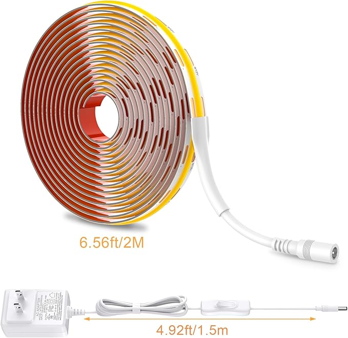 WOBANE Under Cabinet Lighting,Flexible COB LED Strip Light,Under Counter Lights for Kitchen,Mirror,Ceiling,Room,TV,Shelf,Cupboard,Desk,Showcase,ETL Listed,6.6ft,640LEDs,6000K White,900lm