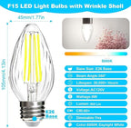 BRIMAX F15 8W LED Light Bulbs, Daylight White 5000K,75W - 80W Incandescent Equivalent,Dimmable,E26 Medium Base,Flame Wrinkle Glass,4 Pack