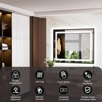 LED Bathroom Mirror,40"x36" Mirror with Black Frame, Front Light and Backlit, Stepless Dimmable, Anti-Fog, Shatter-Proof, Memory, 3 Colors, Double LED Vanity Mirror