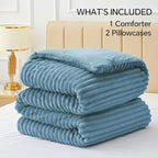 BEDELITE Fleece King Comforter Set -Super Soft & Warm Fluffy Blue Fog Bedding, Luxury Fuzzy Heavy Bed Set for Winter with 2 Pillow Cases