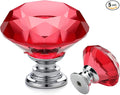 Ravinte 5 Pack Red Crystal Knobs for Dresser Drawers Glass Cabinet Knobs Diamond Shaped Drawer Knobs - 30 mm Knobs with Silver Base