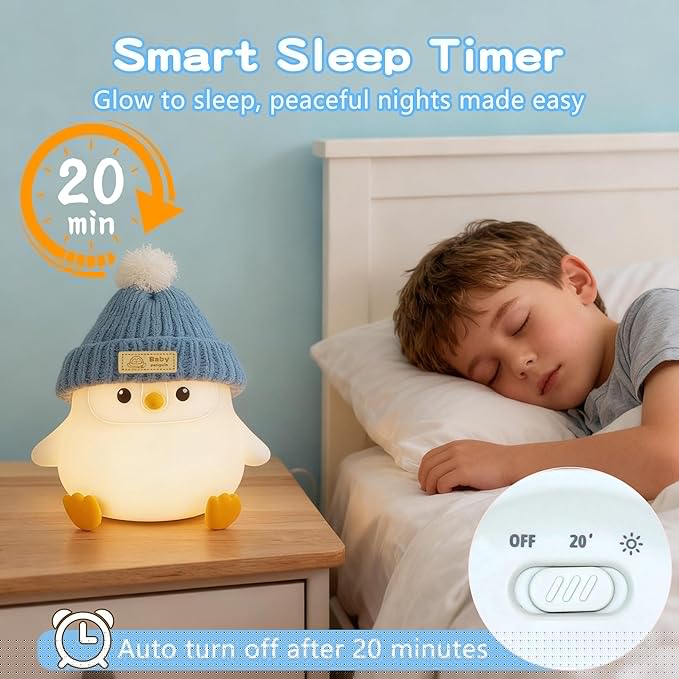 Penguin Lamp with Knit Hat,Kawaii Penguin Night Light,Food Grade Silicone,Dimmable Nursery Nightlight,LED Squishy Novelty Animal Lamp,Kids Room Decor,Funny Gifts for Kids Boys Girls Baby