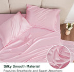 Love's cabin Satin Queen Sheets Set - 4 Piece Pink Silky Bed Sheets Set with Deep Pocket, Luxury Silk Feel Satin Queen Size Sheet Set (1 Flat Sheet,1 Fitted Sheet,2 Pillow Cases)