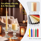 Glass Candle Holders for Pillar Candle or 3/4 inch Taper Candle, Unity Candle Holder Set of 3 for Wedding Ceremony Set, Candlestick Holder for Table or Home Decoration