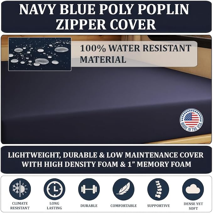 Foamma 2" x 32" x 75" Water Resistant Gel Memory Foam RV Bunk Mattress, Firm High Density Foam Base, Comfortable and Durable Polyester Cover, Truck, Camper, Travel Trailer, Made in USA!