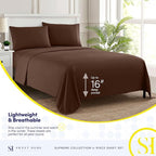 Queen Size Bed Sheets - Breathable Luxury Sheets with Full Elastic & Secure Corner Straps Built In - 1800 Supreme Collection Extra Soft Deep Pocket Bedding Set, Sheet Set, Queen, Brown