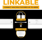 LED Under Cabinet Lighting Hardwired - 3CCT 18 Inch White Finish - Undercabinet Lights for Kitchen - Linkable Undercounter Dimmable Plug in Light or Hard Wired - Under Counter Fixture Direct Wire