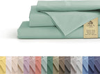 Linen Home 100% Cotton Percale Sheets Queen Size, Pastel Turk, Deep Pocket, 4 Pieces Set - 1 Flat, 1 Deep Pocket Fitted Sheet and 2 Pillowcases, Crisp Cool and Strong Bed Linen