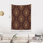 Batmerry Brown Damask Floral Tapestry,Vintage Golden Brown Damask Pattern Wall Art Hanging Decoration Polyester Fiber White Ruffled Around for Dorm Room Bedroom Living Room, 59.1x39.4 inches