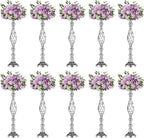 Set of 10 Versatile Silver Flower Arrangement Stand, Pillar Candle Holder Set for Wedding Party Dinner Centerpiece Event Restaurant Hotel Decoration (Silver, 10 x L)