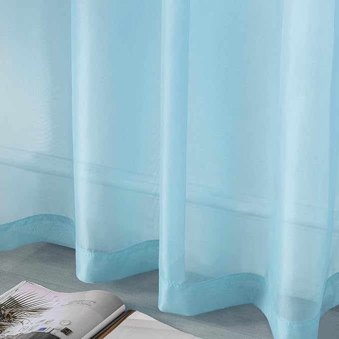 DUALIFE Sky Blue Voile Sheer Curtains Grommet,Look Semi Natural Light Flow Sheer Curtain Panels,Elegant Solid Color Touch Soft Drapes, 52X45 Inch for Living Room Bedroom,Set of 2 Panels Baby Blue