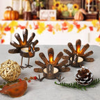 MorTime 12 Pack Turkey Tealight Candle Holders, Bronze Finished Metal Tea Light Candleholders, Thanksgiving Sitting Standing Turkey Holders Set for Table Kitchen Thanksgiving Decorations