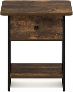 Furinno Dario End Table/ Night Stand Storage Shelf with Bin Drawer, Amber Pine/Black, 1-Pack, Upper Bin