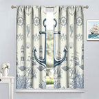 Nautical Anchor Curtains, Vintage Sailboat Ocean Coastal Lighthouse Window Drapes, Navy Blue Coral Shell Seahorse Beach Print Blackout Window Treatments for Living Room Bedroom 72x63in