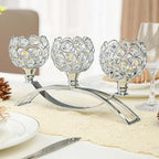 Crystal Tealight Candle Holder Centerpiece Home Decorative Candlestick Holder Elegant Table Centerpiece Home Decor Wedding Party Anniversary (Silver, 3 Arm of 4 Pcs)