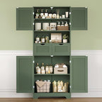 Iwell 58" H Tall Bathroom Storage Cabinet with 2 Drawers & 2 Adjustable Shelves, Bathroom Cabinet with 4 Doors, Tall Cabinet for Living Room, Dining Room, Entryway, Forest Green