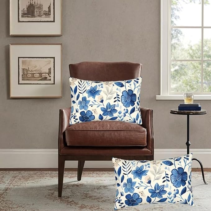 Outdoor Pillows Blue Pillow Covers 16x28 Inch Set of 2 Throw Pillow Covers, Scandinavian Throw Pillows, Lumbar Pillows Cushion Covers Decorative Pillow Covers for Couch Garden Patio Furniture J334