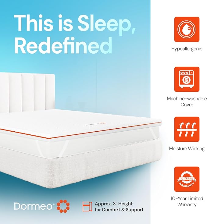 Dormeo Premium California King Cooling Mattress Topper - 3-Zone OctaspringⓇ Technology for Optimal Back Support, Anti-Slip Bottom