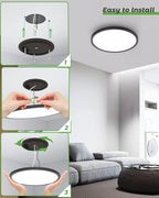 zemty 6Pack 12 Inch LED Flush Mount Ceiling Light, 28W 3200lm Black Thin Flat Surface Mount Lights, 3 Color Temperature in One 3000k/4500k/6000K Low Profile Lighting Fixture for Bathroom Kitchen