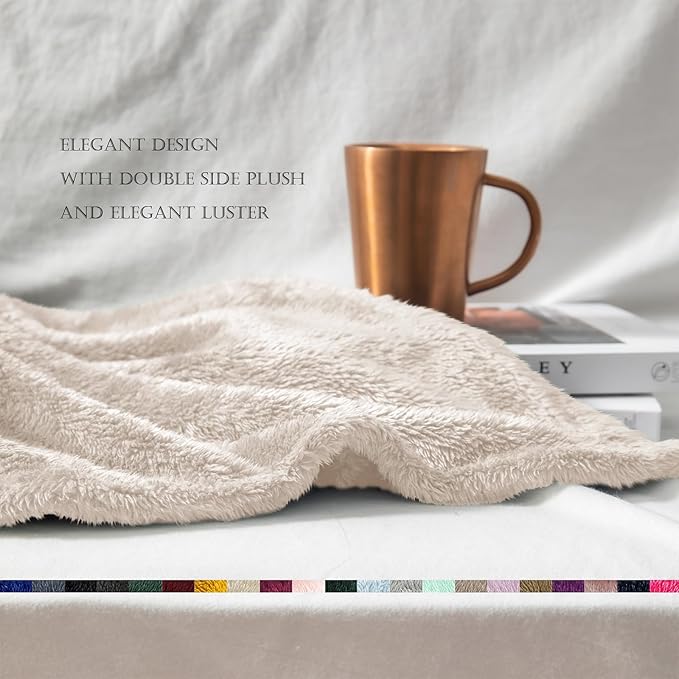 Exclusivo Mezcla Plush Fuzzy Fleece Throw Blanket Extra Large, Super Soft, Fluffy and Warm Blankets for Couch, Bed, Suitable for All Seasons (50x70 Inches, Beige)