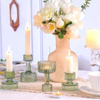 Candlestick Holders Bulk, 6 Pcs Green Combination Candle Holders Set, Crystal Candle Holders for Wedding, Table Centerpiece, Home Decoration