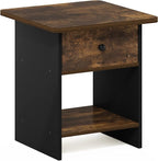 Furinno Dario End Table/ Night Stand Storage Shelf with Bin Drawer, Amber Pine/Black, 1-Pack, Upper Bin