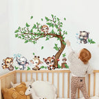 Jungle Animal Wall Stickers Forest Safari Wall Decals Kid Room Nursery Baby Bedroom Décor (Happy Animal Bending Tree)